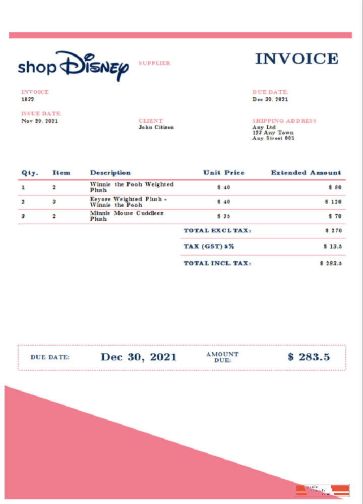 USA Disney invoice PSD template